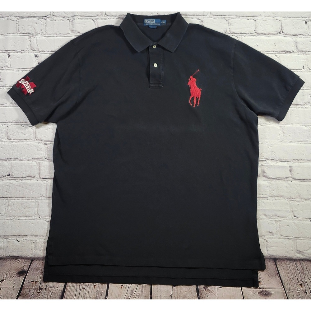 Vintage Polo Ralph Lauren Mens XXL Black Mississippi State Big Pony Polo Shirt